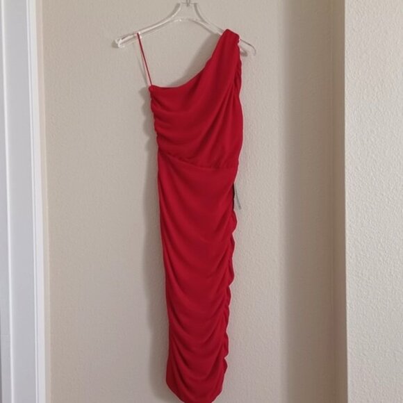 Nordstrom Love X Design One-Shoulder Bodycon Midi Dress Tango Red M NWT - Picture 2 of 12